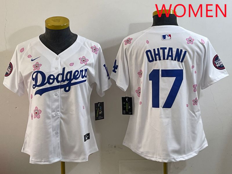 Women Los Angeles Dodgers #17 Ohtani White Sakura Edition 2025 Nike MLB Jersey style 1